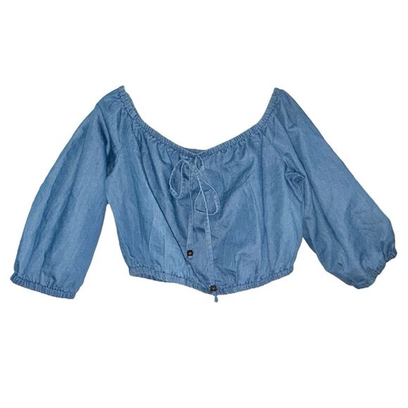 Source Unknown Tops - Blue Off-Shoulder Top